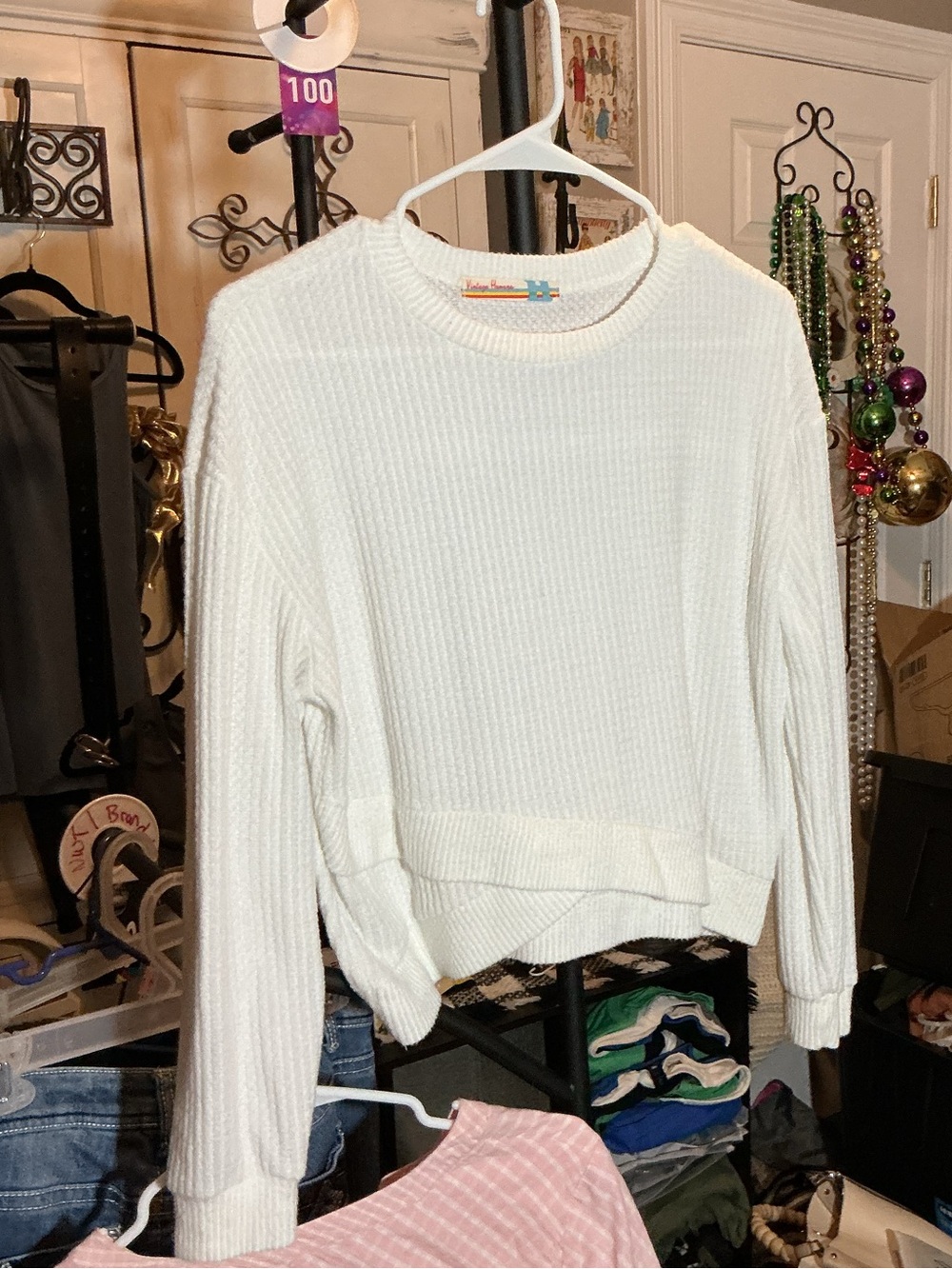 Vintage Havana Cream Waffle-Knit Crew Sweater